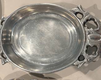 vintage, handmade aluminum serving tray, likely originating from Mexico