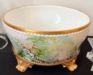 Victorian-era "ferners" or footed punch bowl. "D&C / France" factory mark typically dates pieces between 1894 and 1900