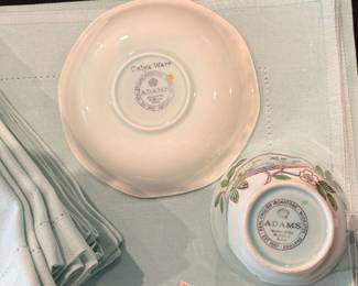 Adams Calyx Ware dinnerware in the Singapore Bird pattern, featuring a distinctive octagonal shape and colorful bird-and-floral motif