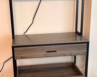 BYBLIGHT baker's rack/coffee bar features a rustic gray finish and integrated power outlets