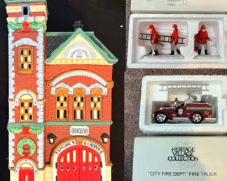 Department 56 "Red Brick Fire Station" & "The Fire Brigade" & "City Fire Dept." Fire Truck accessory 