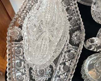 vintage American Brilliant Period (ABP) cut crystal celery or relish dish & serving pieces