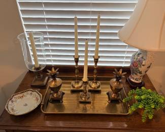 Brass candle holders and decor