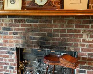 Mantle clock, artwork, and unique telephone stand