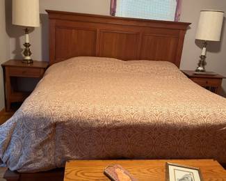 Very nice, Ethan Allen king size bed with very clean mattress, mattresses, nightstands, cedar chest 