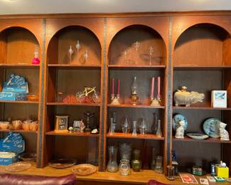 Lots of decor, pink depression glass