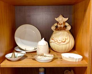 Rooster dish set, Red Wing cookie jar, Belleek dishes, micro mosaic miniature picture frame, misc. pottery & porcelain