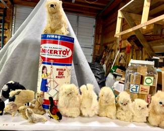 Misc. fur plush toys, 1930's Schuco wind-up Mohair bird