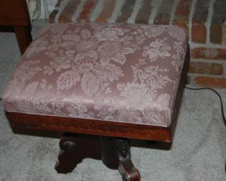 Victorian Carved Pedestal Mounted Brocade Fabric Footstool , Pink