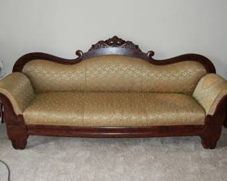 Antique Federal Mahogony, Gold Brocade Tapestry Duncan Phyfe Couch
