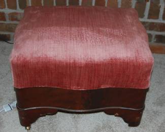 Victorian Mohogany Mounted Crushed Velvet Fabric Footstool,Pink