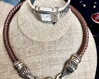 Vintage Barry Kieselatein sterling alligator necklace