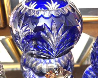 Vintage Bohemian crystal rose bowls