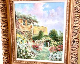 Exceptional country garden oil painting