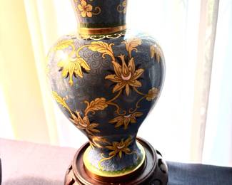 Pair rare blue and yellow vintage cloisonné vases