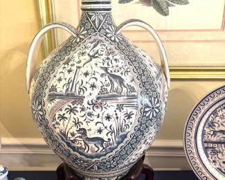 Large hand painted Portuguese vase with handles