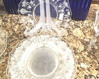 Set of etched Cambridge Glass dessert plates