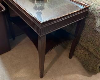 #67 Wood End Table w//glass Protect Top - 24x15x21 - (has some finish issues) $25.00