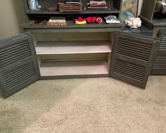 #73 Green Wood Cabinet w/ w/5 shelves & 2 Doors w/1 shelf - Home-made - 2 pieces - You Move - 44.5x17x87 $175.00
