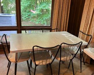 #7 Mid-Century Laminate Top Table w/6 chairs - 48-60x35x29 (as is seats) $175.00