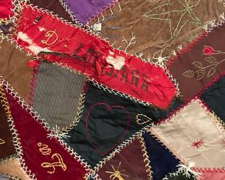 #84 Crazy Quilt from early 1800s (as is several Tears and rips) - 60x70 (not bound on Edges $50.00