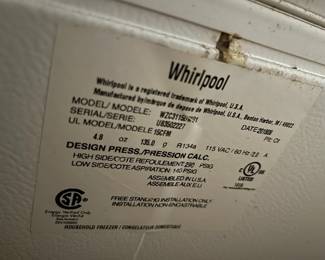 #41 Whirlpool Manual defrost Freezer w/3 Baskets - Model WZC3116 $100.00