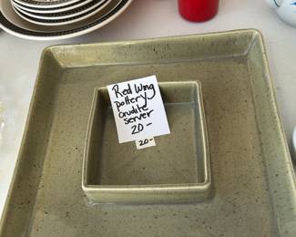#133 Red Wing Pottery Serving Piece Green - Chip and Dip $20.00