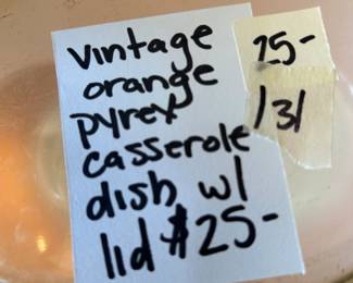 #131 Vintage orange Pyrex Casserole w/lid $25.00