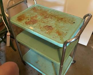 #34 Vintage Rolling 3 Shelf Metal Cart $30.00