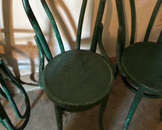 #39 Set of 8 Wood Green Painted Ice Cream Parlor Chairs (from the 1900s) - as is $210.00