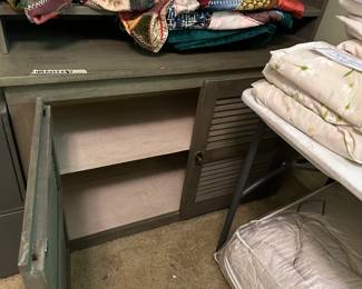 #74 Green Wood Cabinet w/ w/5 shelves & 2 Doors w/1 shelf - Home-made - 2 pieces - You Move - 44.5x17x87 $175.00