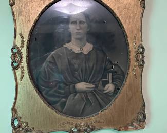 #77 Antique Victorian Picture of a lady in a Laminated Wood Frame w/glass - 27x30 (frame as is) $50.00