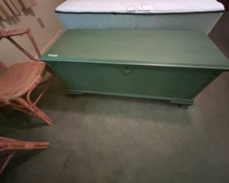#107 Green Wood Painted Trunk by Cavalier w/Side Tray and Key - 47x19x20 $125.00