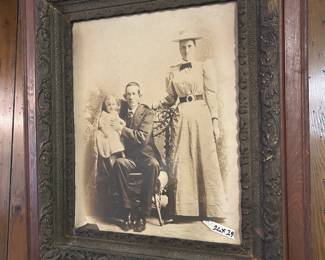 #19 Old Time Photograph of Family of three Framed in Antique Wood Frame w/Glass - 26x29 $75.00