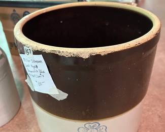 #157 Miller Stoneware Crock 4 Gal Brown & White 4 Leaf Clover $60.00