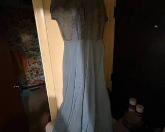 #109 Vintage Blue Long Dress w/lined Slip from 1920s Size M $20.00