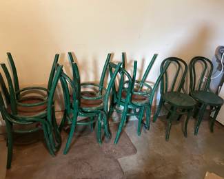 #39 Set of 8 Wood Green Painted Ice Cream Parlor Chairs (from the 1900s) - as is $210.00