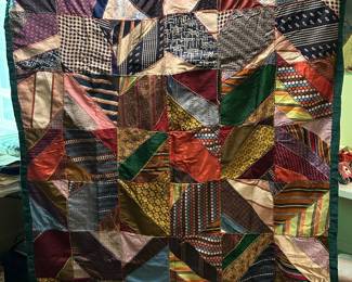 #85 Early quilt made with men's neckties - 1940s and 1950s - 62x77 Corduroy Back $50.00