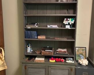 #73 Green Wood Cabinet w/ w/5 shelves & 2 Doors w/1 shelf - Home-made - 2 pieces - You Move - 44.5x17x87 $175.00