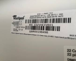 #162 Whirlpool SXS 22Cu Refrigerator - Working Model VD2VHE - 33" Wide $100.00