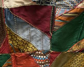 #85 Early quilt made with men's neckties - 1940s and 1950s - 62x77 Corduroy Back $50.00