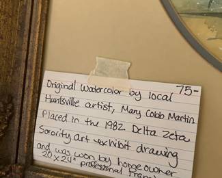 #108 Original Watercolor by Local Huntsville Artist Mary Cobb Martin - Framed Matted - 20x24 $75.00