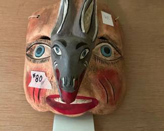 #80 Hand-made Mexican Folk Art Mask w/animal overlay $40.00