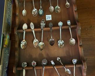 #120 18 Spoon Collection in Wood Wall Hanger $25.00