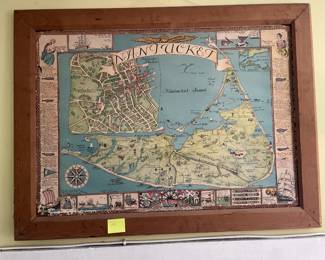 Nantucket map bought and framed in 1973 with wooden frame