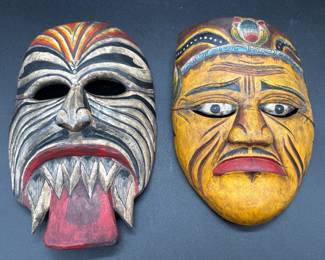 15 PairofHandCarvedTribalStyleWallMasks