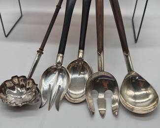 18 VintageSterlingSilverWoodServingUtensilCollection5Pc