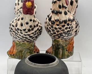 78 DecorativeCeramicRoosterHenwithHandcraftedPotteryBowl