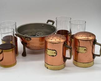 93 VintageCopperToneKitchenLotGlassesColanderSPShakersSet