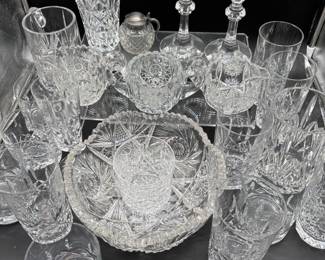 112 LargeEstateCrystalCollectionCutCrystalServingBarwareLot